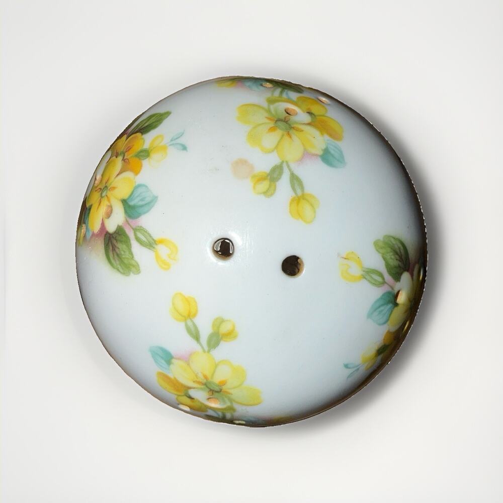 Vintage Pomander Yellow Floral Potpourri Bone China Ball white 3” England